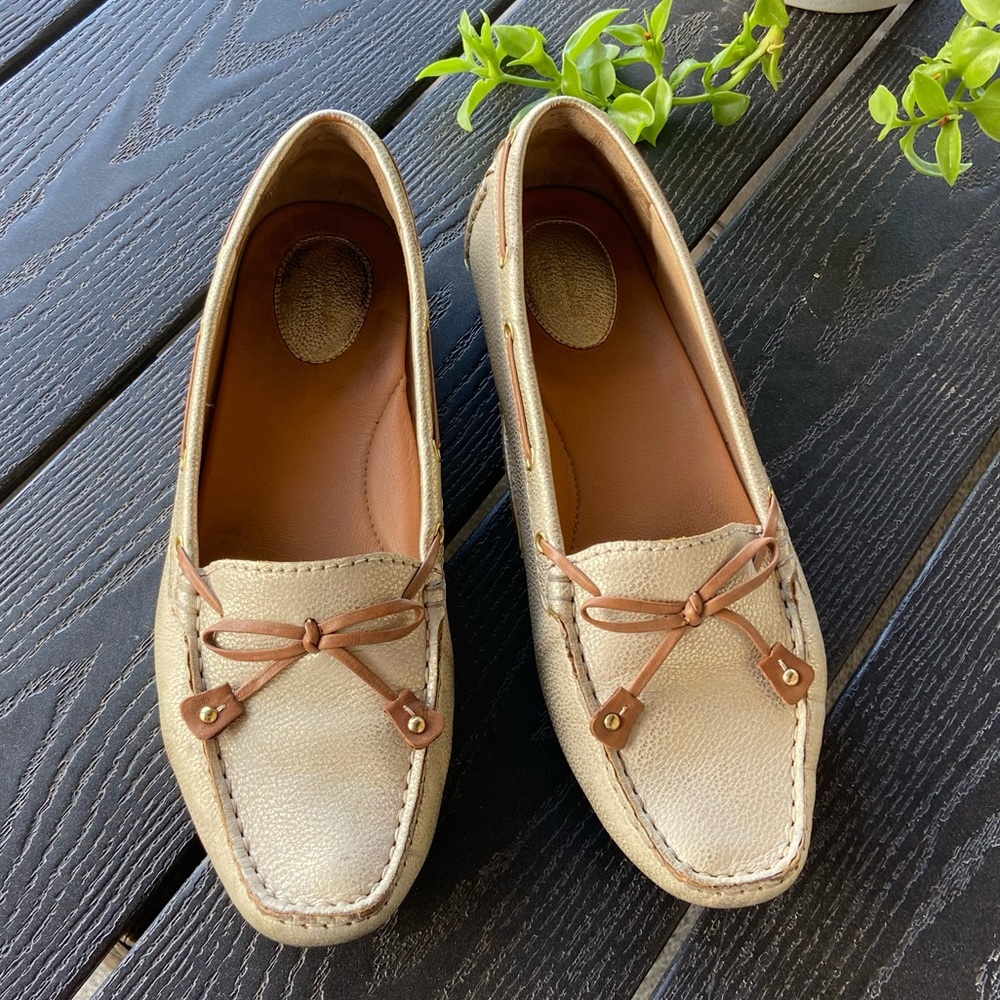 Clarks Artisan Dunbar Racer Boat Shoes Gold Brown Leather Women's Size 7 M